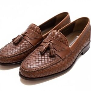 Johnston & Murphy Mens Woven Leather Tassel Loafers Brown Basketweave Italy 10M